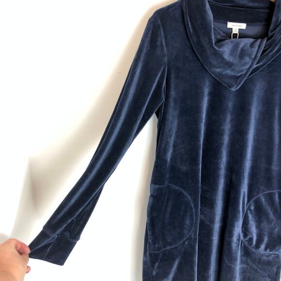 Max Studio- Navy Velour Cowl Neck Trapeze Mini Dress - Size Large-NWT - Picture 3 of 9
